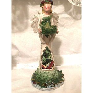 Blue Sky Clay Works Christmas Angel Tea Light Votive Holder and Plate 12 1/2" Ta